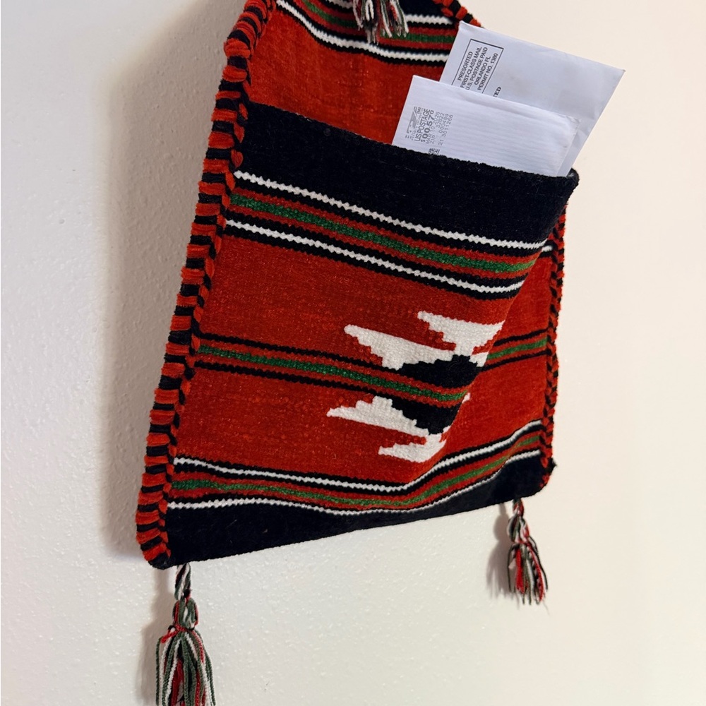 Handmade Tribal Wool Wall Pocket Organizer Ethnic Southwestern Decor - Picture 6 of 10